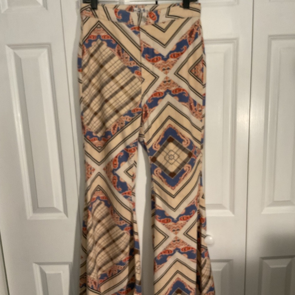 Free People, We The Free Just Float Cream and Blue Striped Wide Leg Jeans